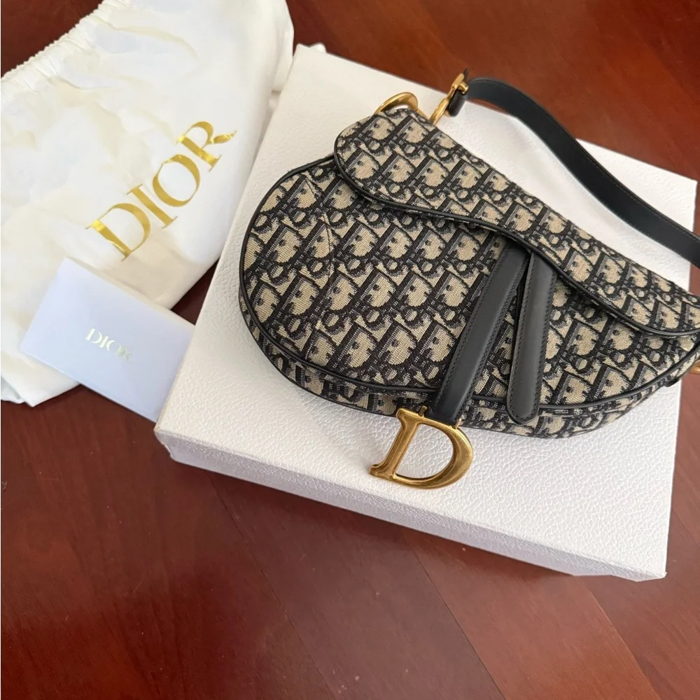 Christian Dior Saddle Bag – Oblique Canvas with Gold Hardware + Logo Strap - Picture 9 of 14